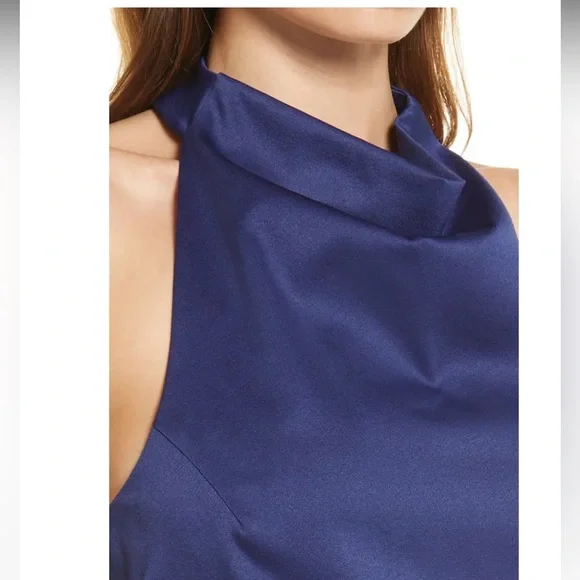 Elliatt - Camo Asymmetric Satin Cocktail Dress in Navy - S - Picture 3 of 8